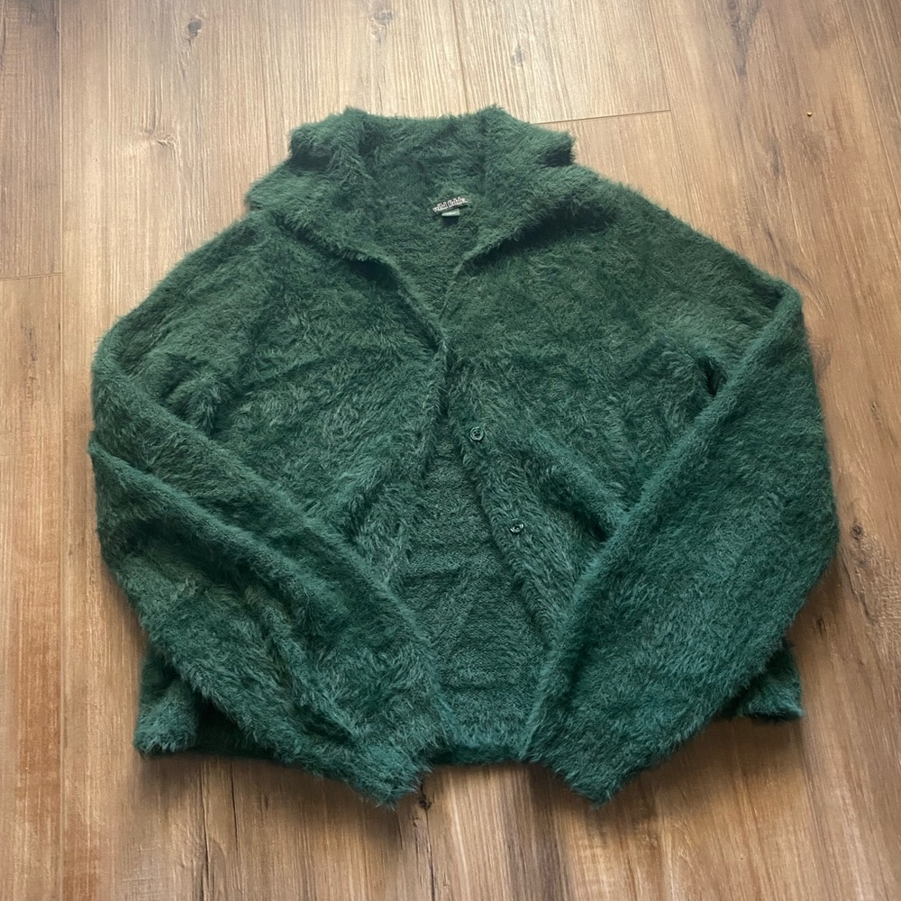 Wild Fable (Target) Dark Green Fuzzy Button Up Cardigan Size S